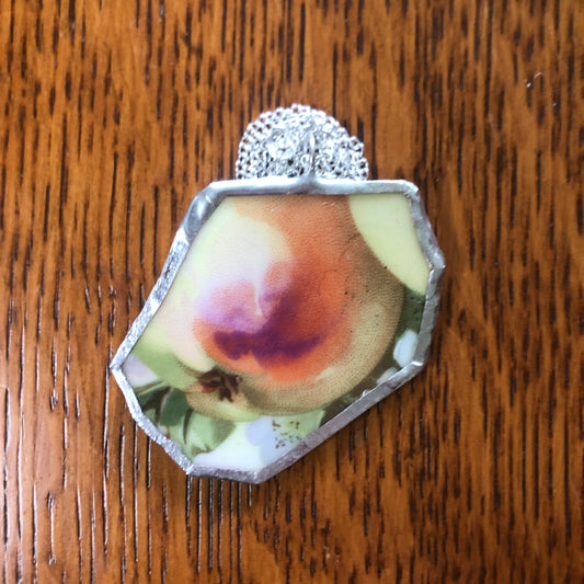 Broken Pottery Artisan Made Apple Pendant Three Crown China Plate Handcrafted Necklace 2in x 1.75in