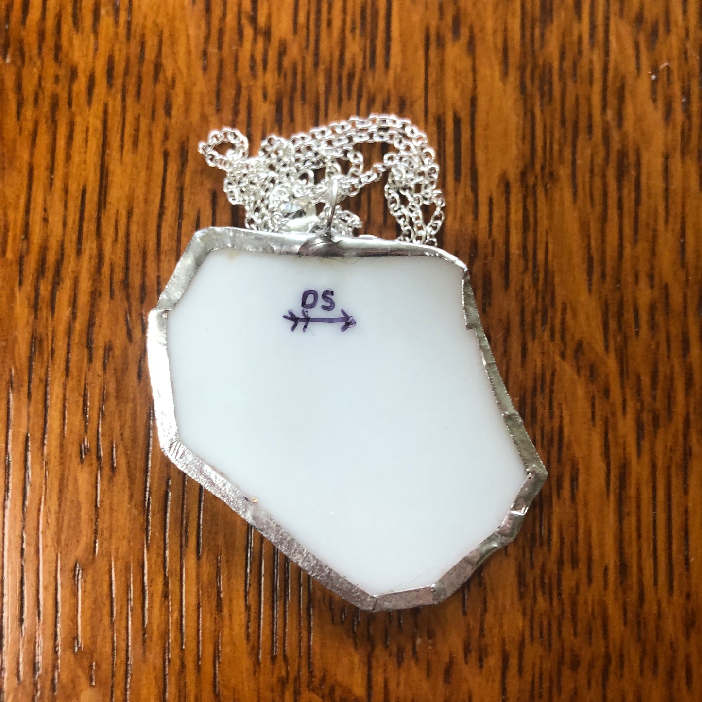 Broken Pottery Artisan Made Apple Pendant Three Crown China Plate Handcrafted Necklace 2in x 1.75in