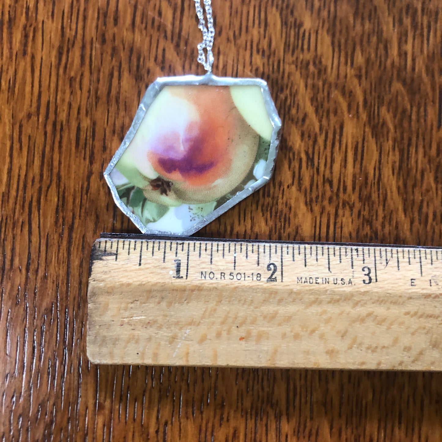 Broken Pottery Artisan Made Apple Pendant Three Crown China Plate Handcrafted Necklace 2in x 1.75in