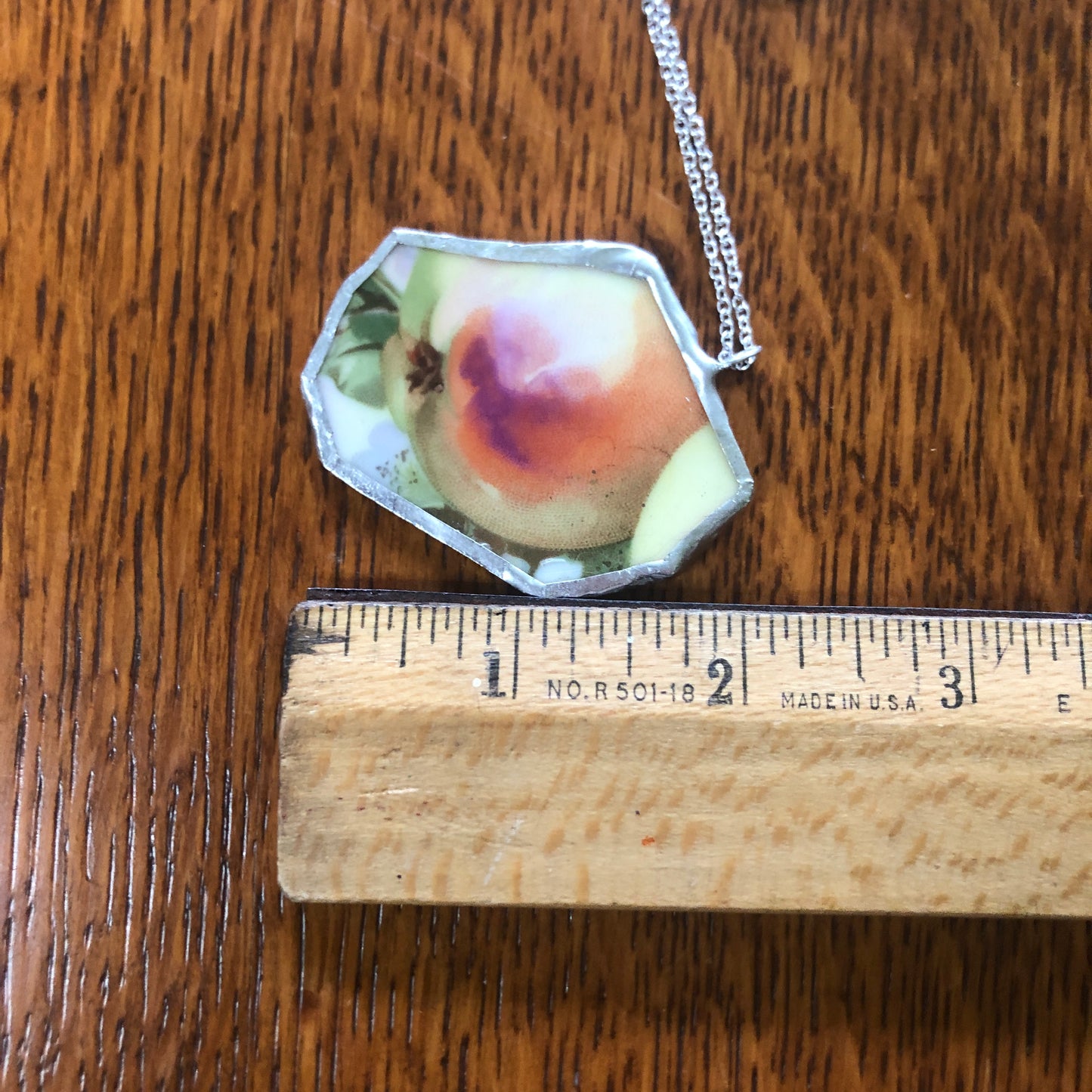 Broken Pottery Artisan Made Apple Pendant Three Crown China Plate Handcrafted Necklace 2in x 1.75in