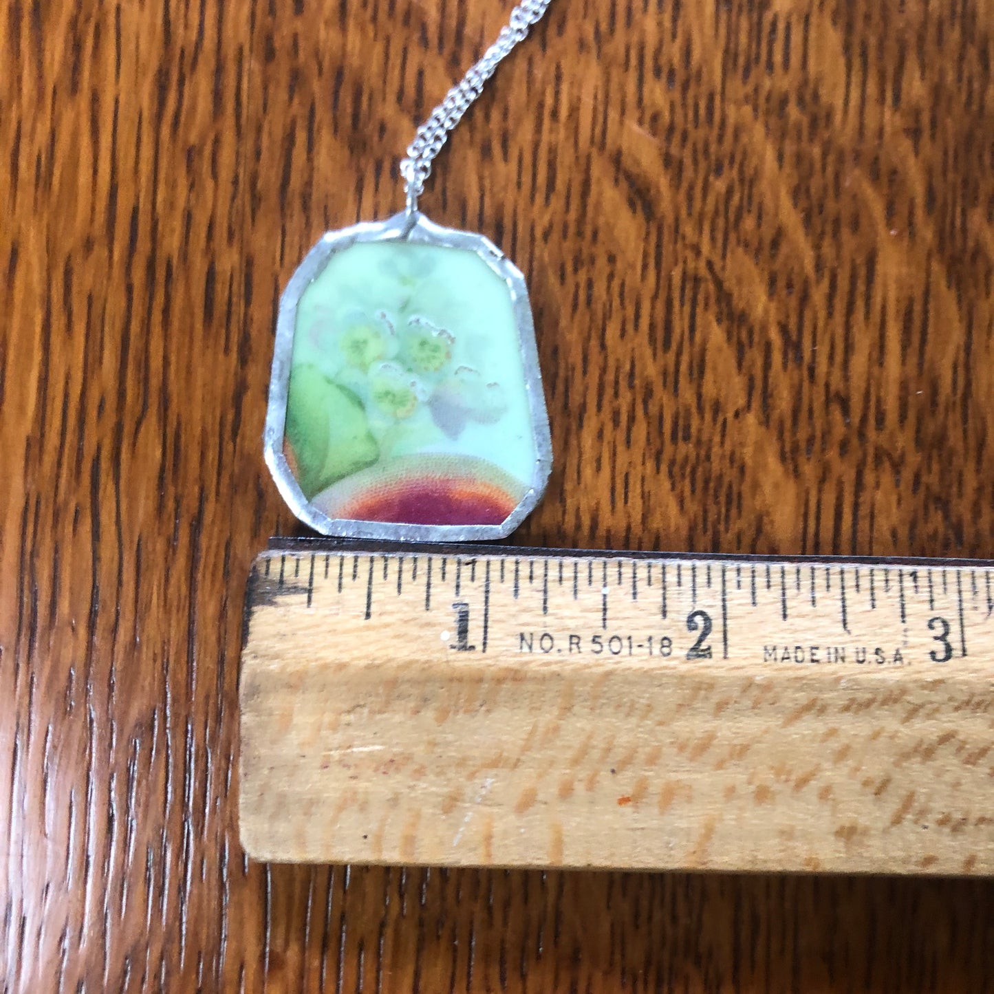 Broken Pottery Artisan Made Apple And Blossom Pendent Eagle China Austria Plate Handcrafted Necklace 1.25in x 1 3/8in
