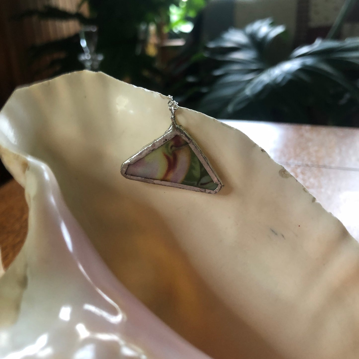 Broken Pottery Artisan Made Apple Pendant Eagle China Austria Plate Handcrafted Necklace  1.5in x  7/8in