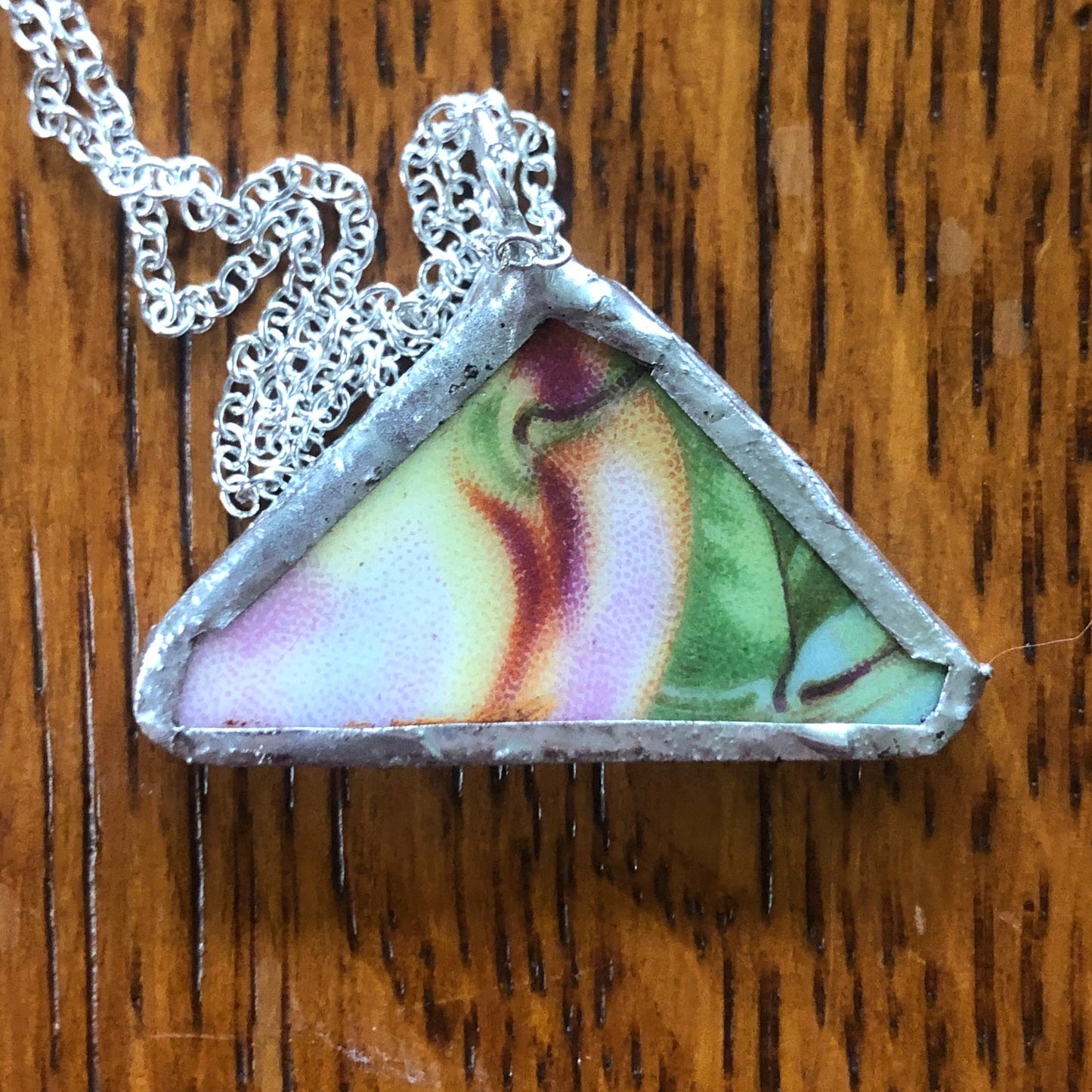 Broken Pottery Artisan Made Apple Pendant Eagle China Austria Plate Handcrafted Necklace  1.5in x  7/8in