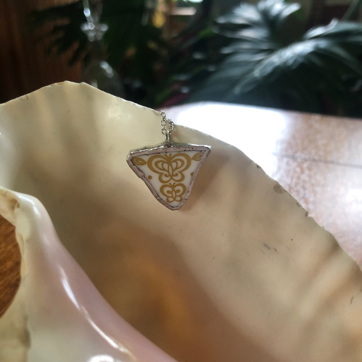 Broken Plate Artisan Made Pendant Corelle Butterfly Gold Plate Handcrafted Necklace 1in x 1in