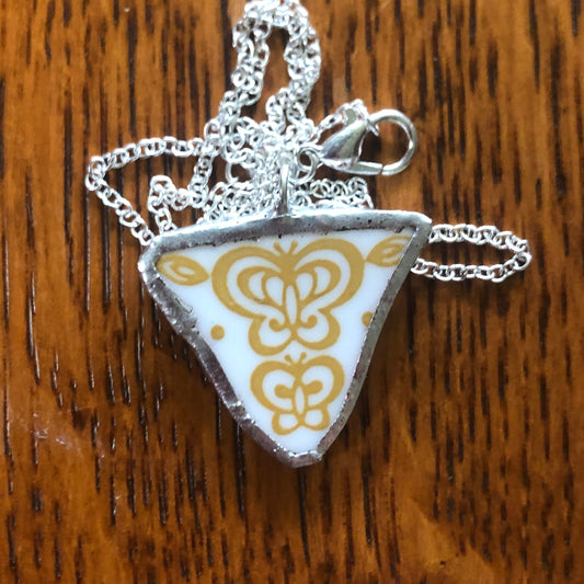 Broken Plate Artisan Made Pendant Corelle Butterfly Gold Plate Handcrafted Necklace 1in x 1in