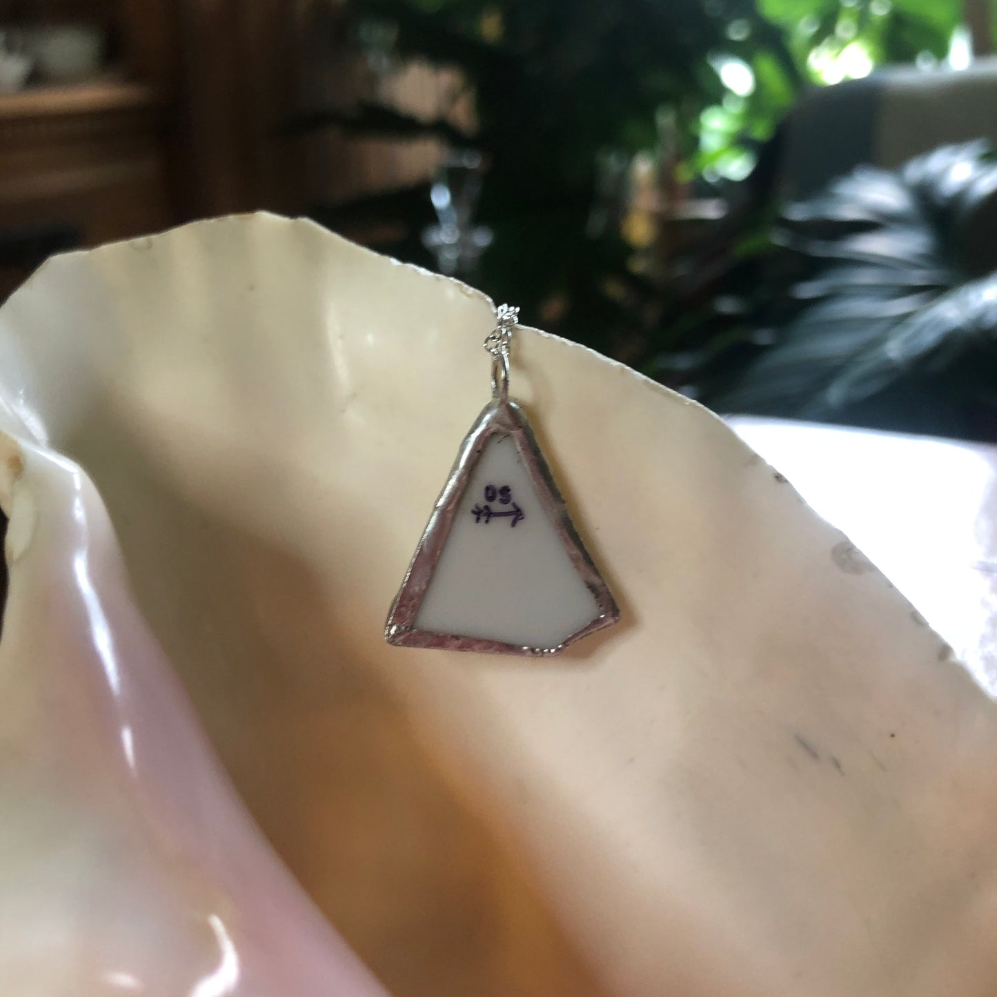 Broken Pottery Artisan Made Apple Blossom Pendant Three Crown China Plate Handcrafted Necklace 1in x 1in