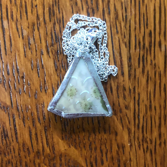 Broken Pottery Artisan Made Apple Blossom Pendant Three Crown China Plate Handcrafted Necklace 1in x 1in