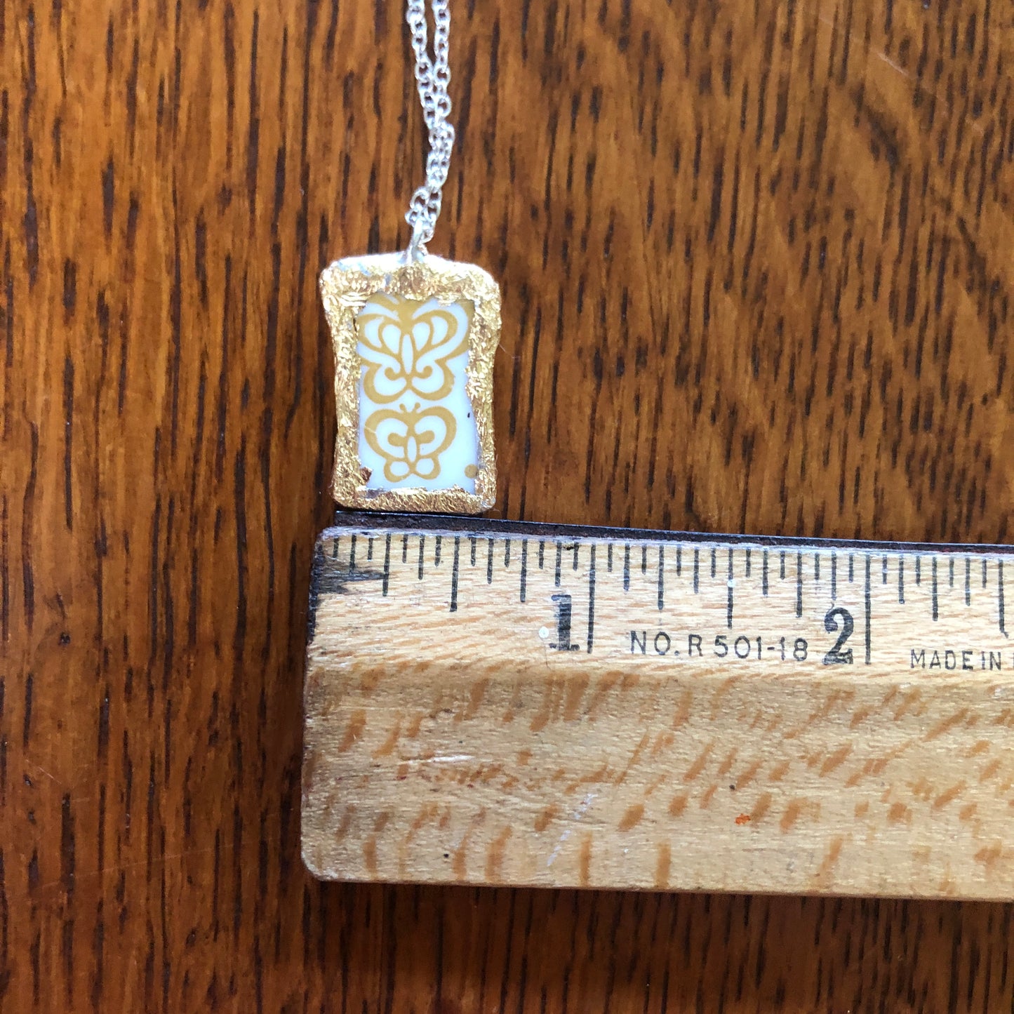 Broken Plate Artisan Made Pendant Corelle Butterfly Gold Plate Handcrafted Necklace 5/8in x 1in
