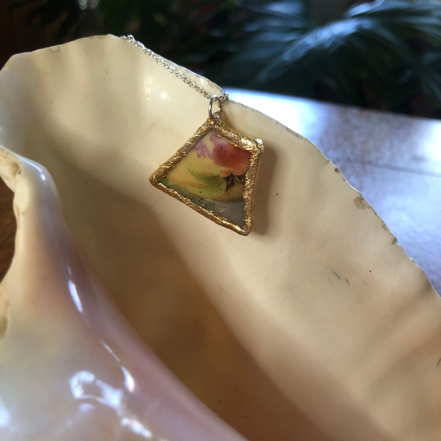 Broken Pottery Artisan Made Apple Pendant Three Crown China Plate Handcrafted Necklace 1.25in x 1.25in