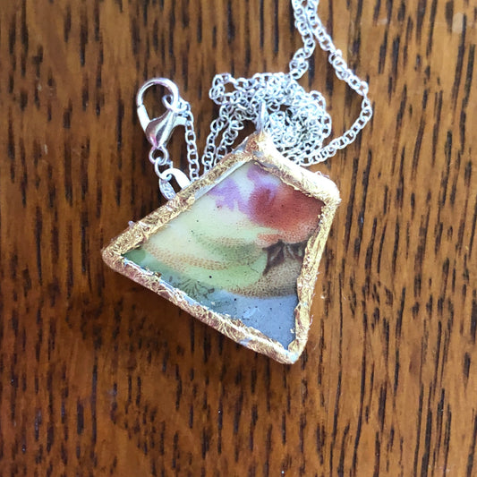 Broken Pottery Artisan Made Apple Pendant Three Crown China Plate Handcrafted Necklace 1.25in x 1.25in