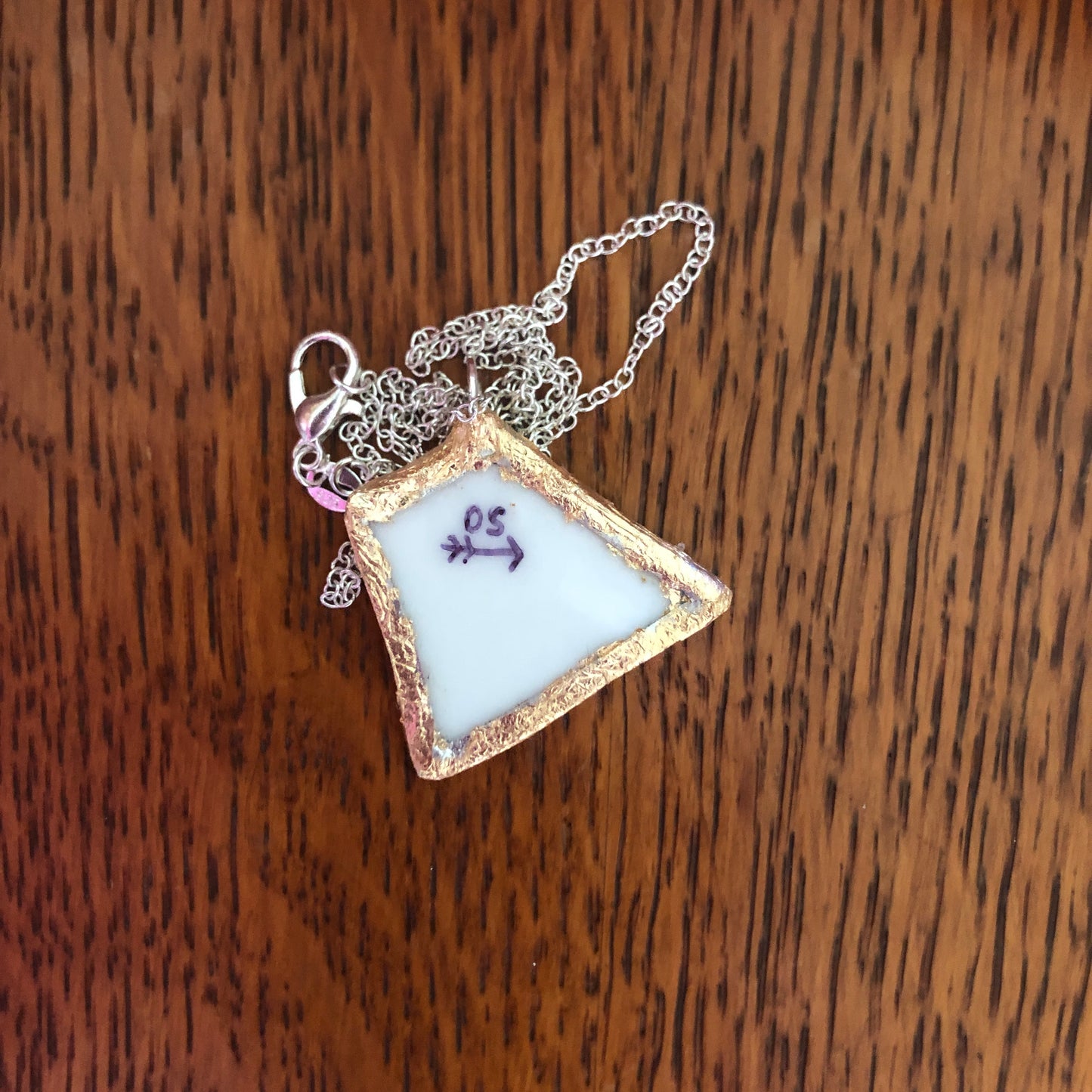Broken Pottery Artisan Made Apple Pendant Three Crown China Plate Handcrafted Necklace 1.25in x 1.25in