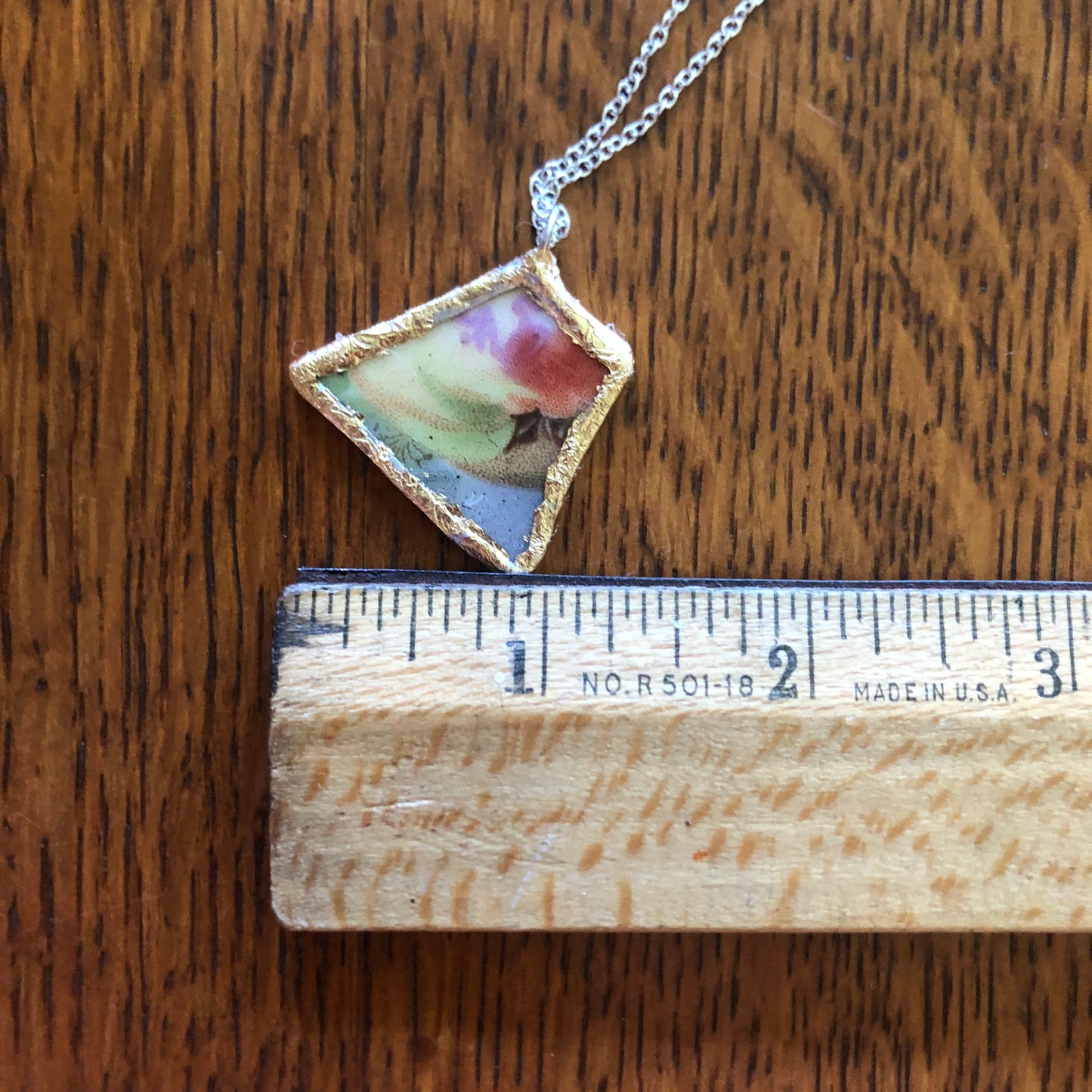 Broken Pottery Artisan Made Apple Pendant Three Crown China Plate Handcrafted Necklace 1.25in x 1.25in