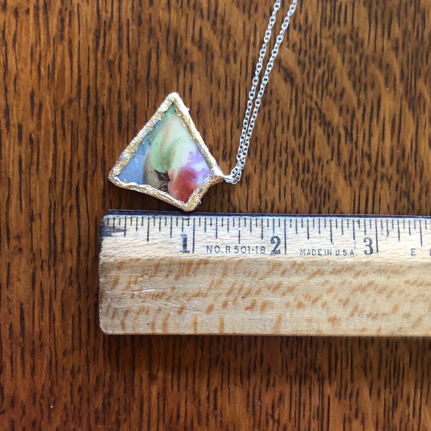 Broken Pottery Artisan Made Apple Pendant Three Crown China Plate Handcrafted Necklace 1.25in x 1.25in