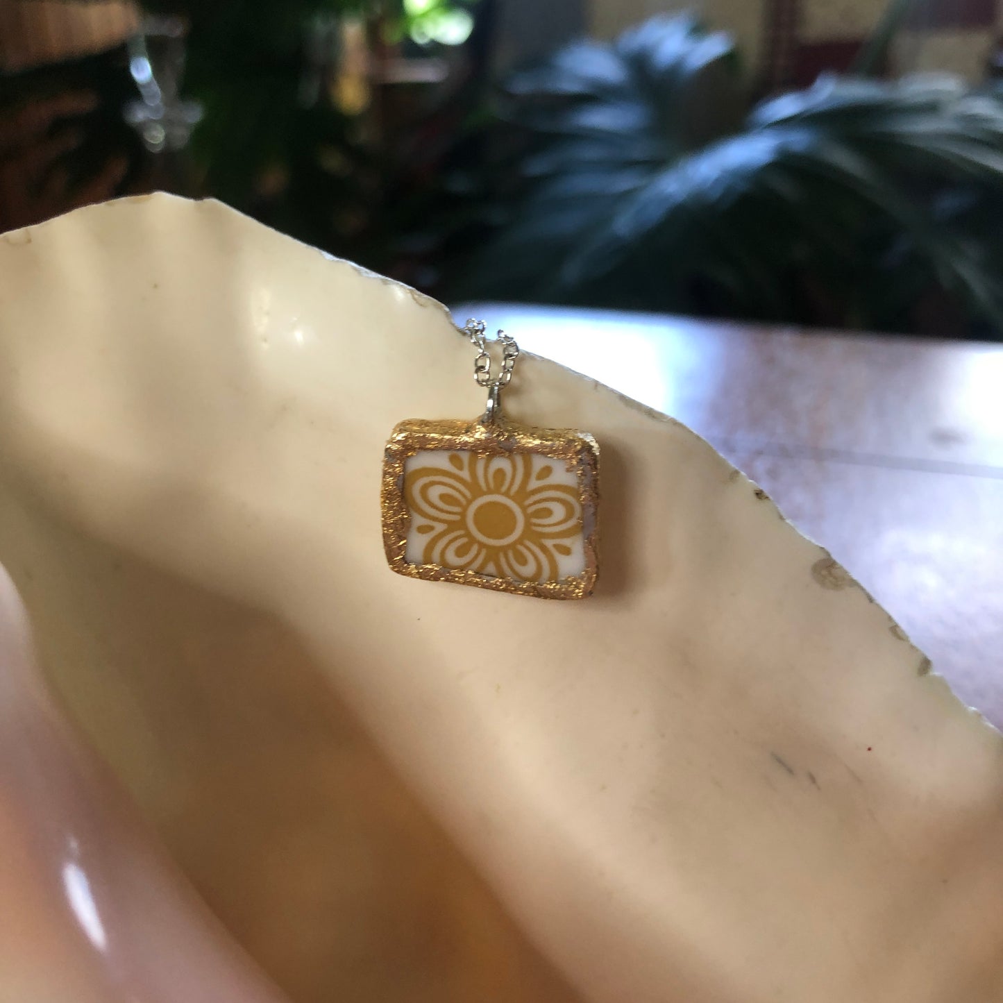 Broken Plate Artisan Made Pendant Corelle Butterfly Gold Plate Handcrafted Necklace 7/8in x 5/8in