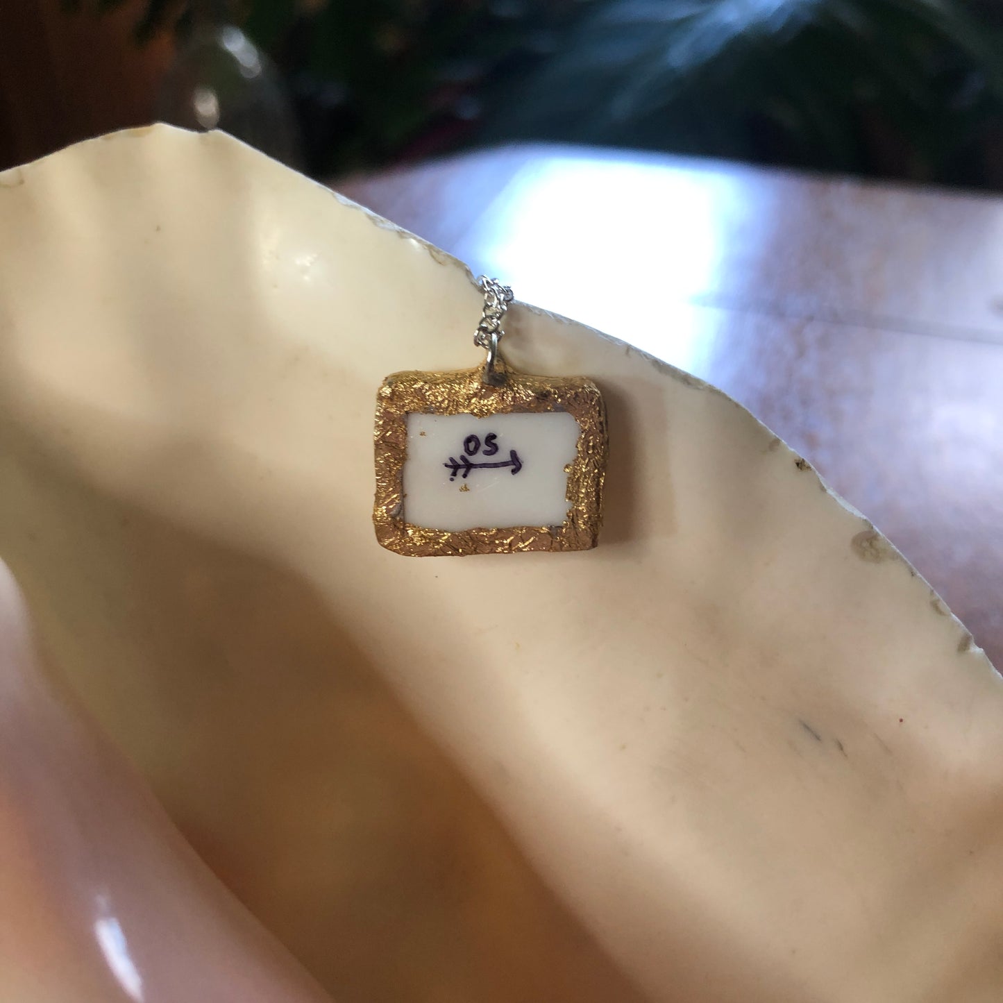 Broken Plate Artisan Made Pendant Corelle Butterfly Gold Plate Handcrafted Necklace 7/8in x 5/8in