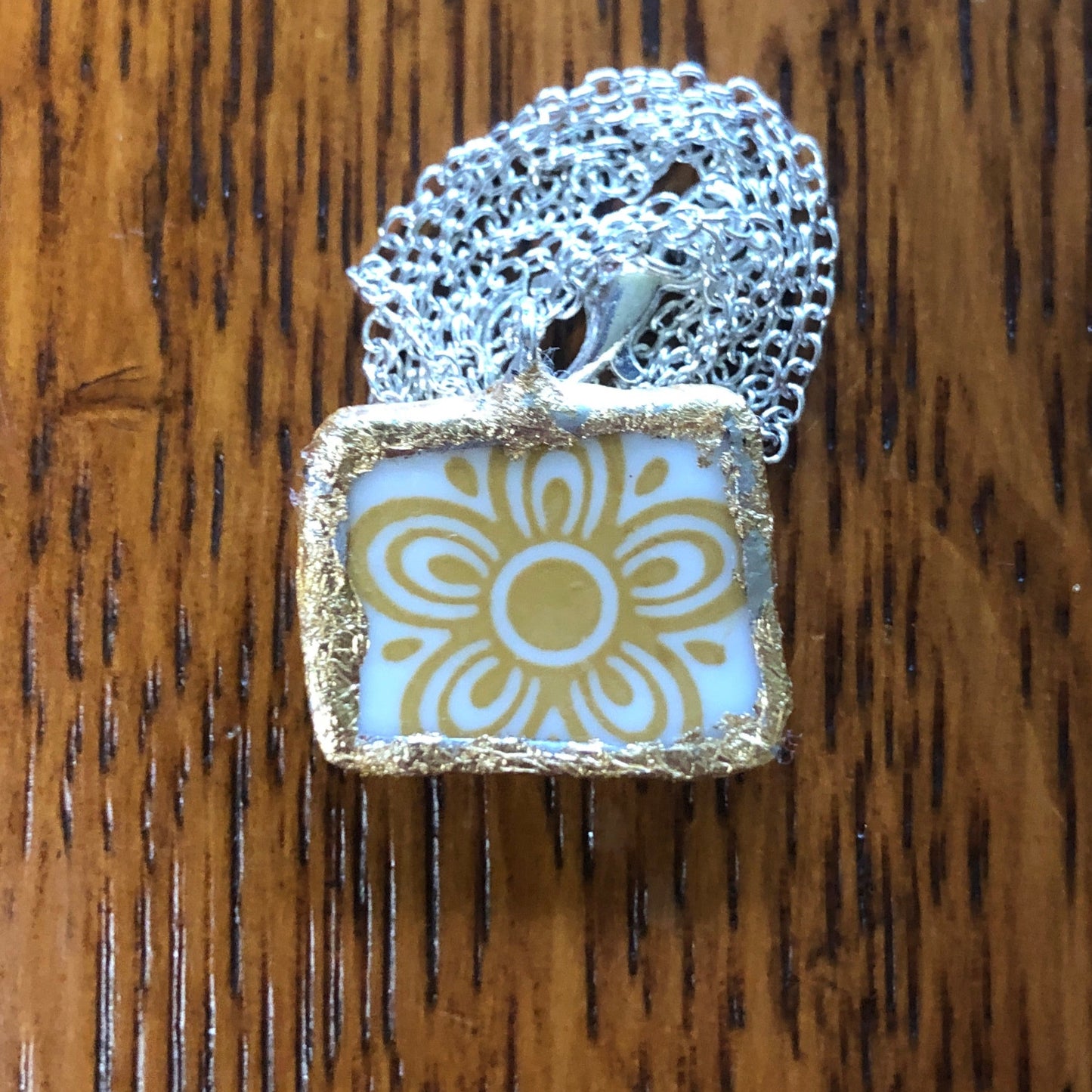 Broken Plate Artisan Made Pendant Corelle Butterfly Gold Plate Handcrafted Necklace 7/8in x 5/8in