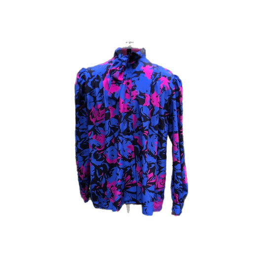 Blue and purple 1980’s vintage button up shirt adorable bow