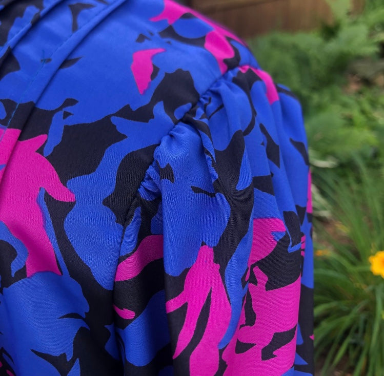 Blue and purple 1980’s vintage button up shirt adorable bow