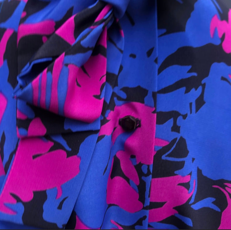 Blue and purple 1980’s vintage button up shirt adorable bow