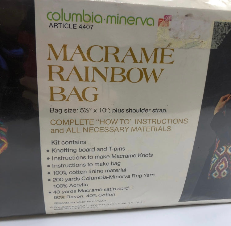 Columbia Minerva Brand Macramé Rainbow Bag Kit Excellent Unopened Condition
