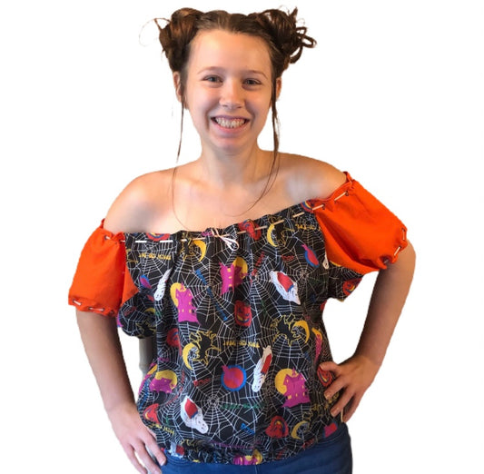Hand made Puff Sleeves Halloween Top OOAK 1950's design