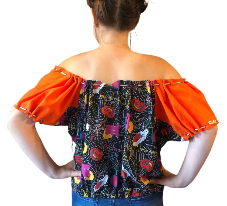 Hand made Puff Sleeves Halloween Top OOAK 1950's design