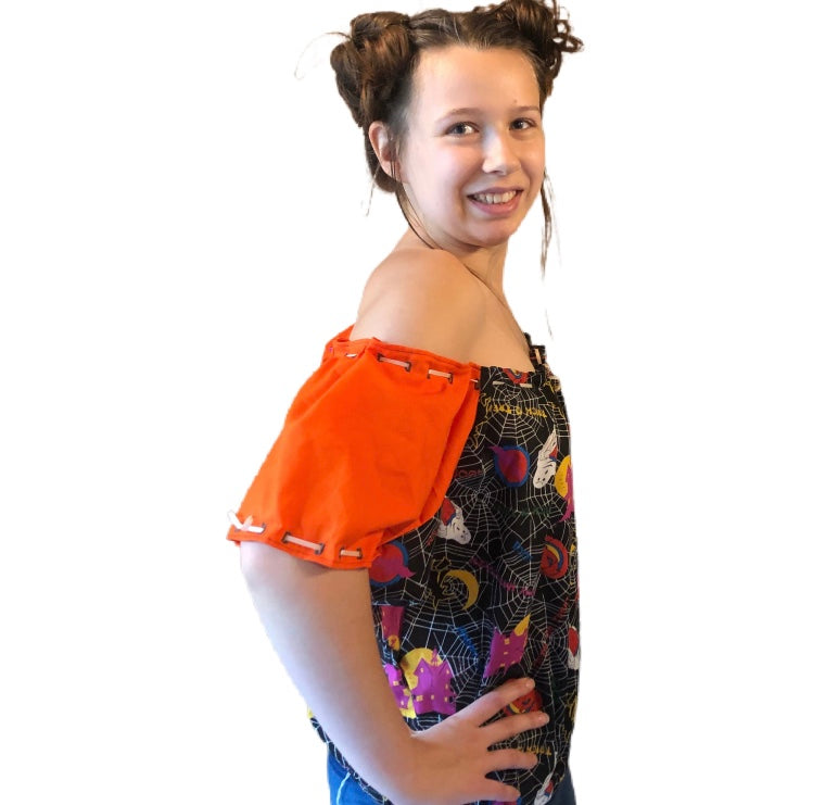 Hand made Puff Sleeves Halloween Top OOAK 1950's design