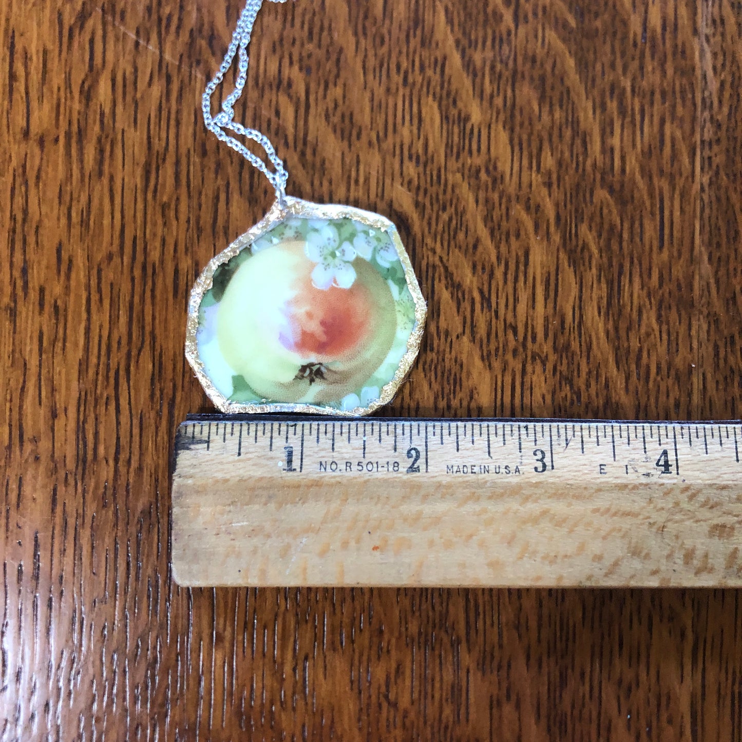 Broken Pottery Artisan Made Apple Pendent Three Crown China Plate Handcrafted Necklace 2in x 1.75in