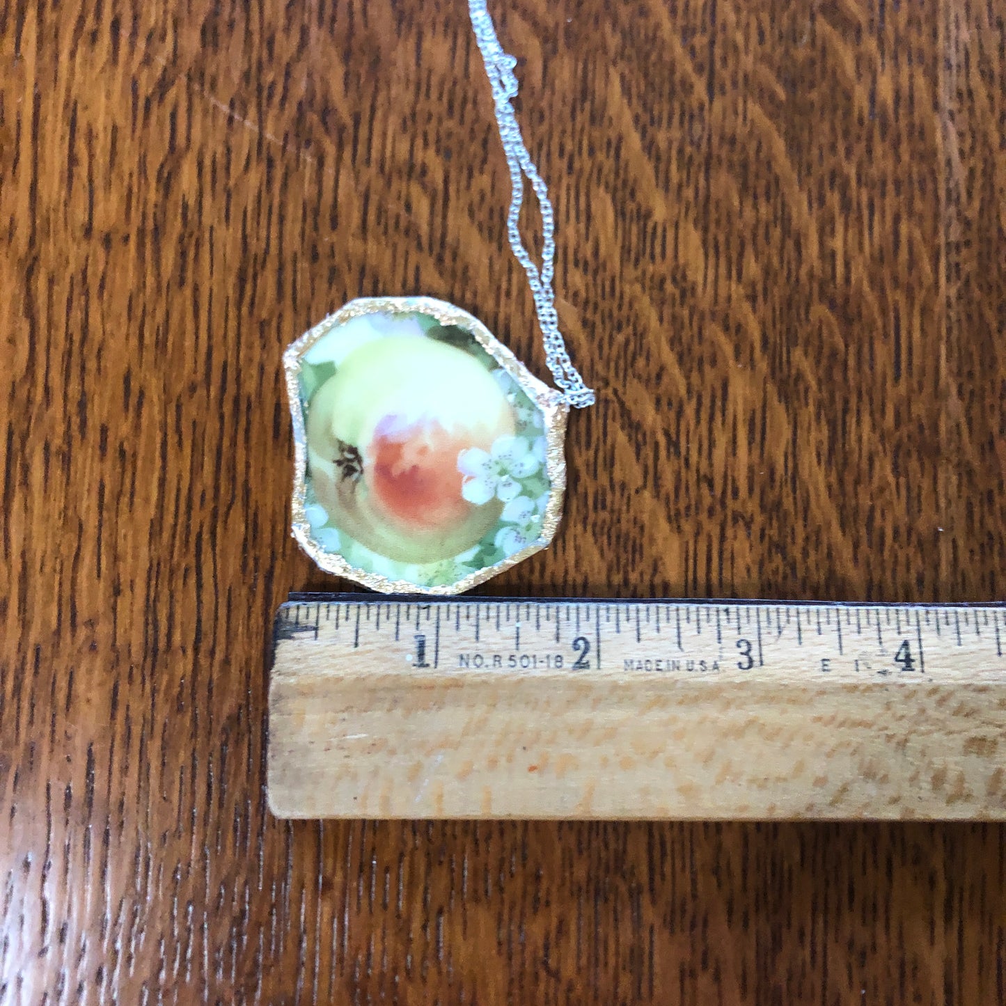 Broken Pottery Artisan Made Apple Pendent Three Crown China Plate Handcrafted Necklace 2in x 1.75in