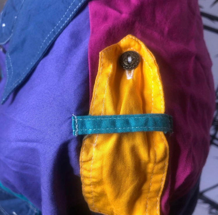 Styles To Go Brand 80’s Color Block Button Up Vibrant Yellow Purple Pink Teal