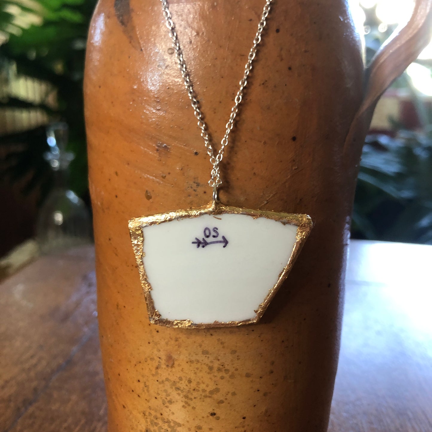 Broken Pottery Artisan Made Plum Pendant J & C Bavaria Plate Handcrafted Necklace 1.75in x 1.25in