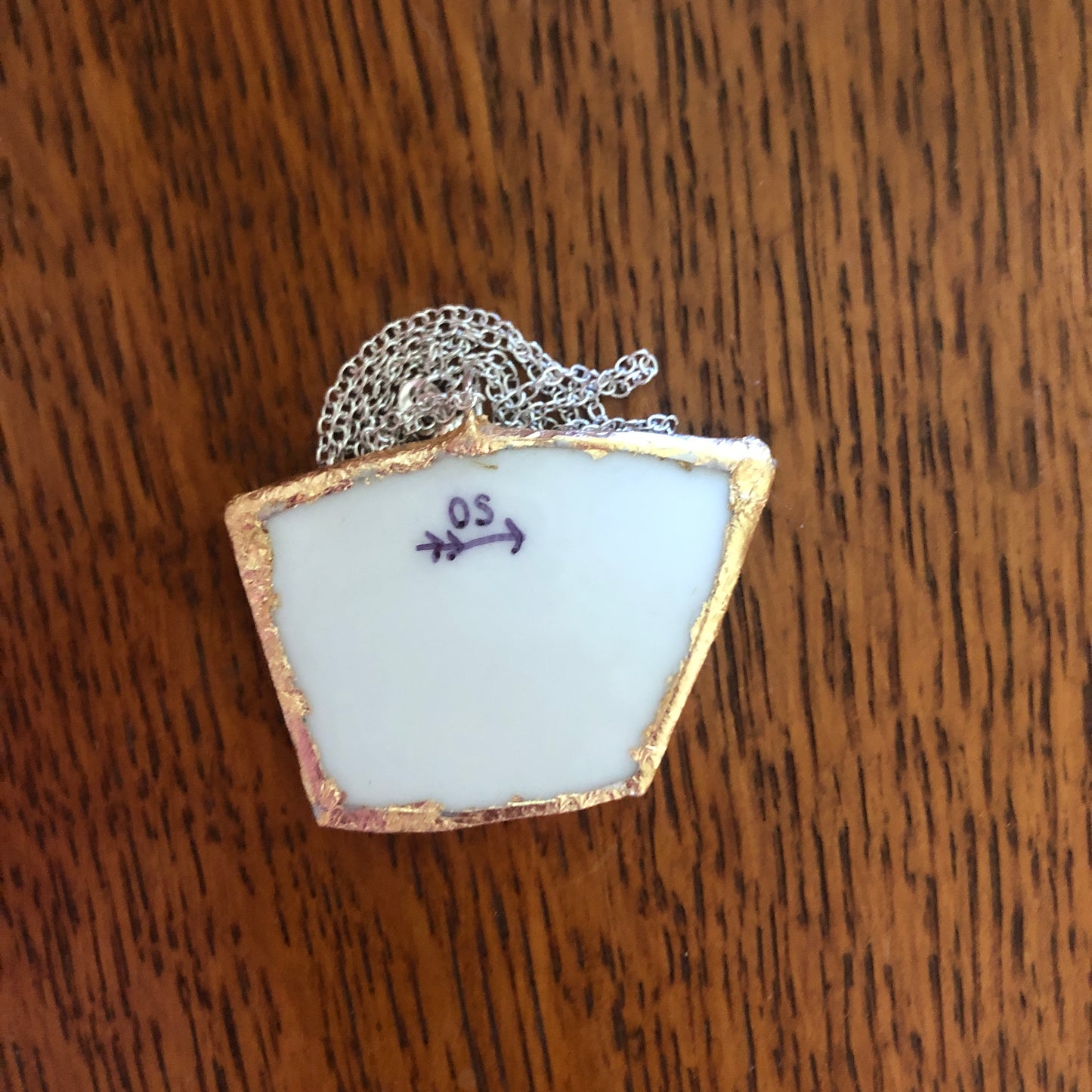 Broken Pottery Artisan Made Plum Pendant J & C Bavaria Plate Handcrafted Necklace 1.75in x 1.25in
