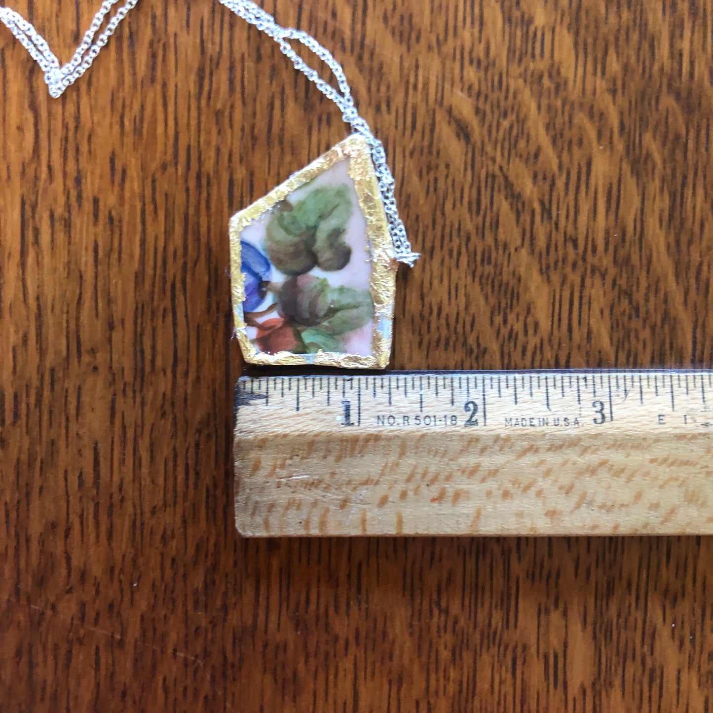 Broken Pottery Artisan Made Plum Pendant J & C Bavaria Plate Handcrafted Necklace 1.75in x 1.25in