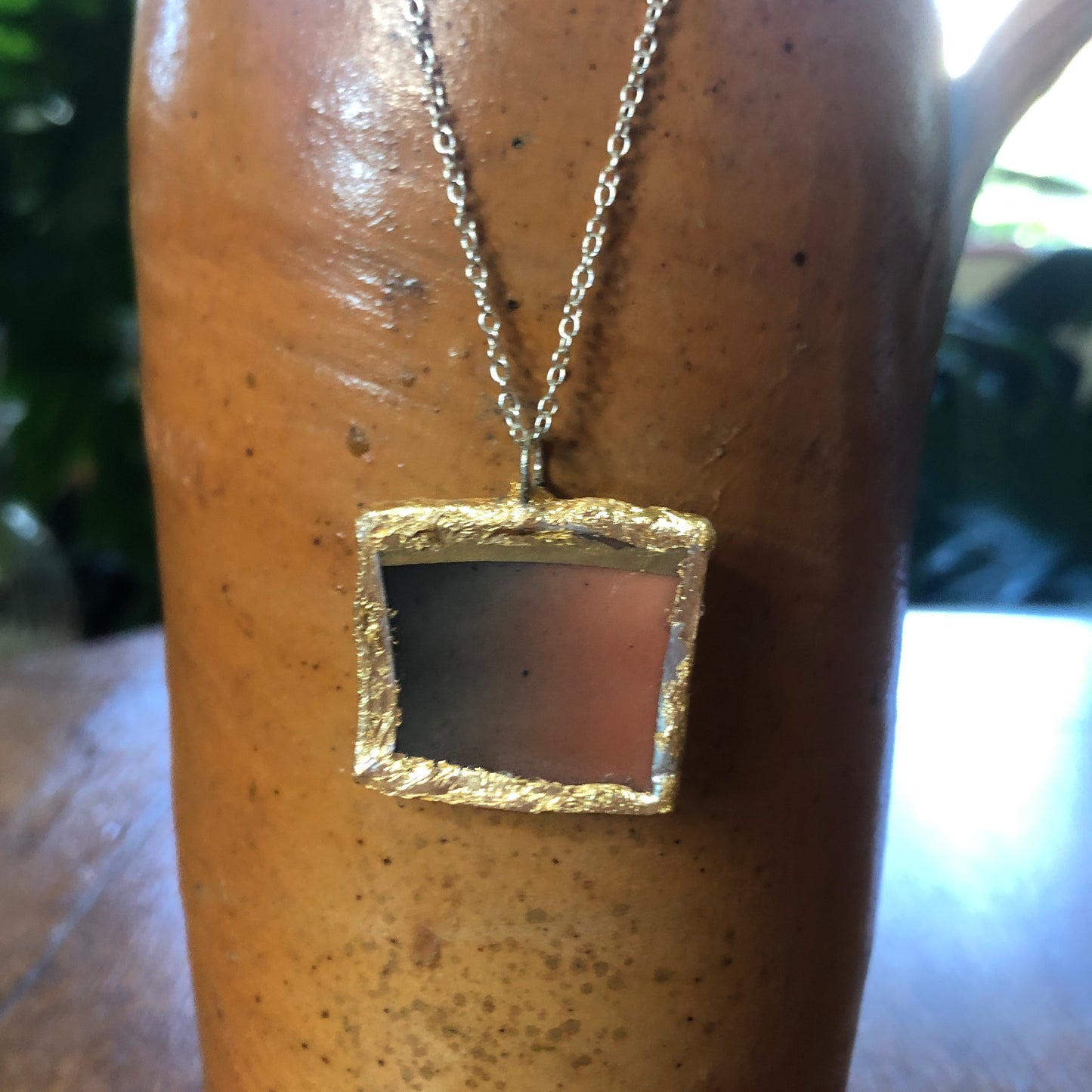 Broken Pottery Artisan Made Sunset Pendant Three Crown China Plate Handcrafted Necklace 1.25in x 1in
