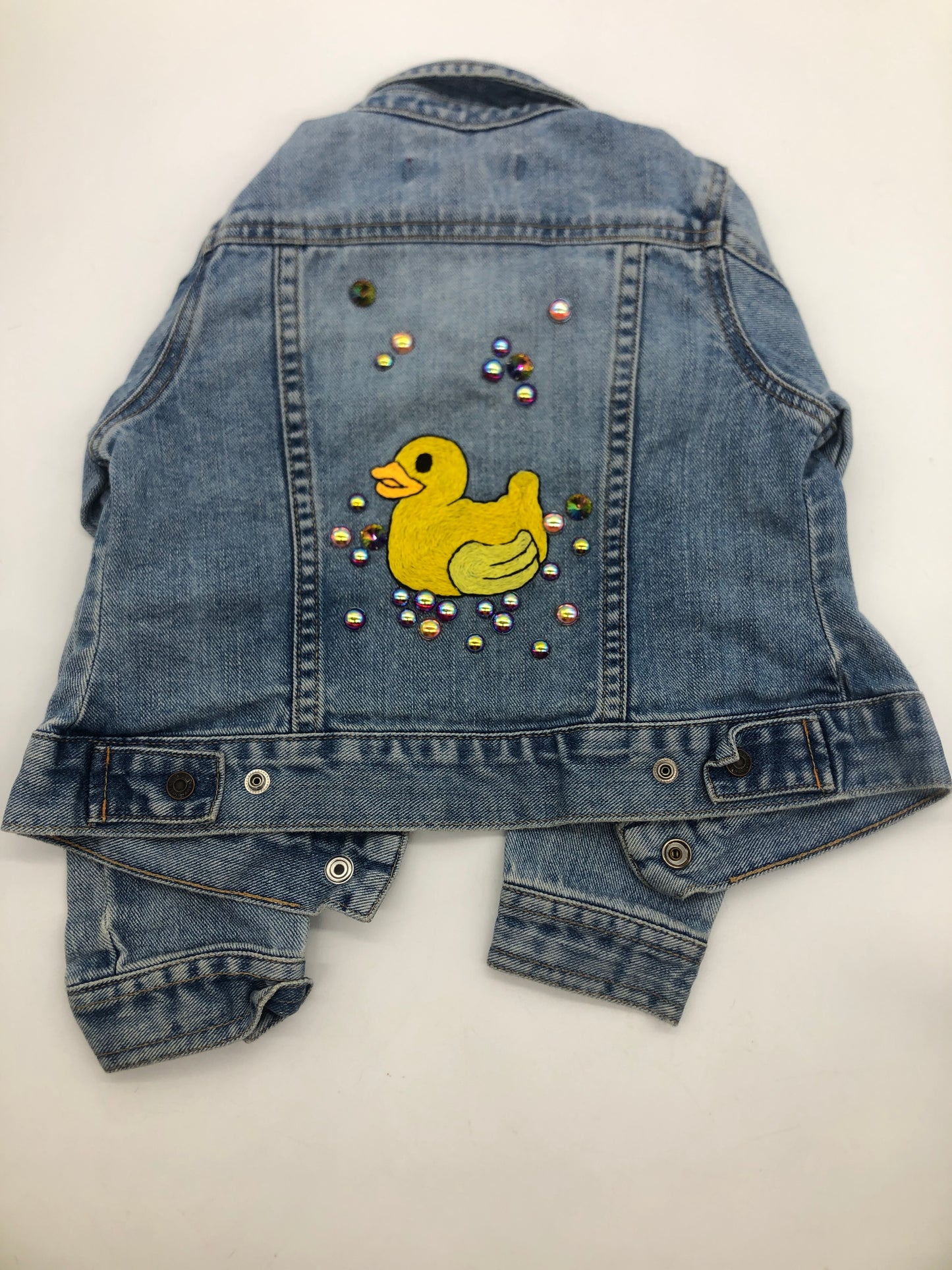Rubber Ducky Hand Embroidered and Rhinestoned Child XS Jean Jacket