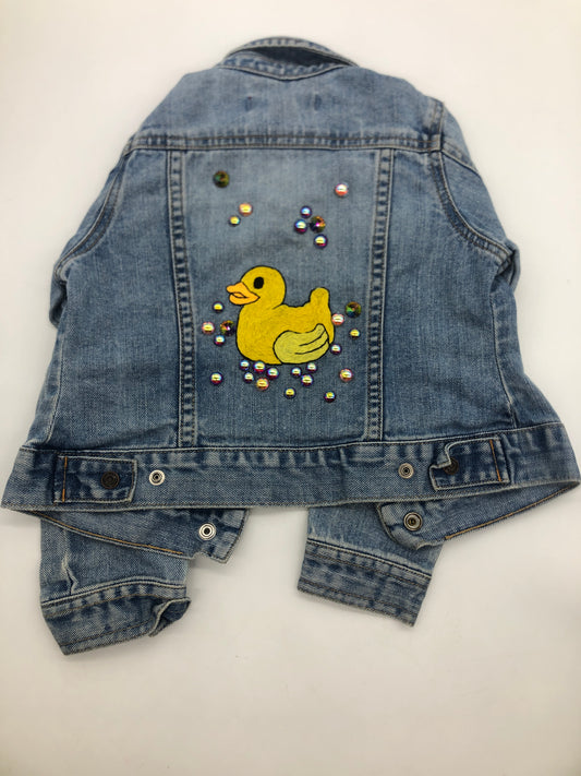 Rubber Ducky Hand Embroidered and Rhinestoned Child XS Jean Jacket