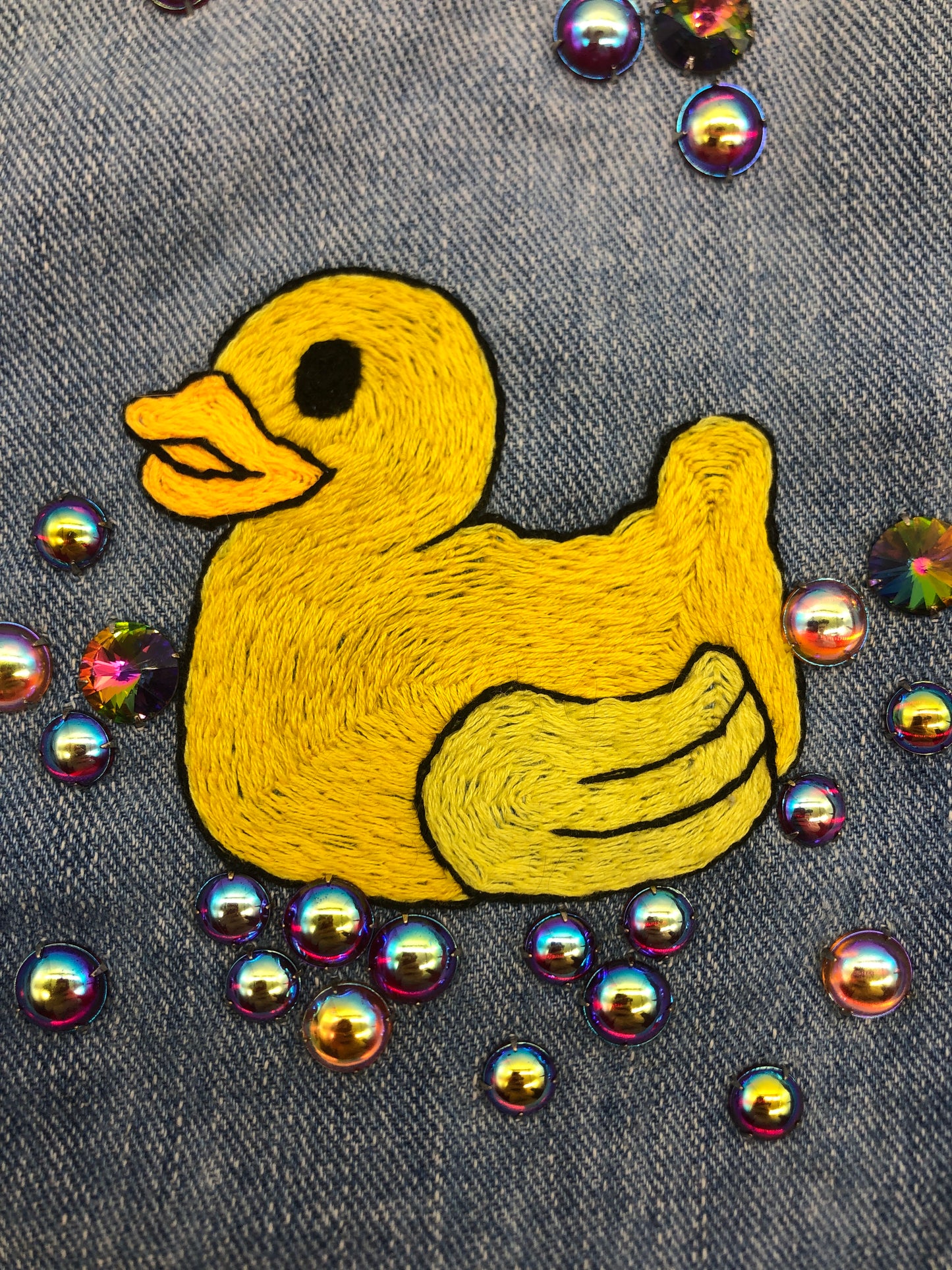 Rubber Ducky Hand Embroidered and Rhinestoned Child XS Jean Jacket