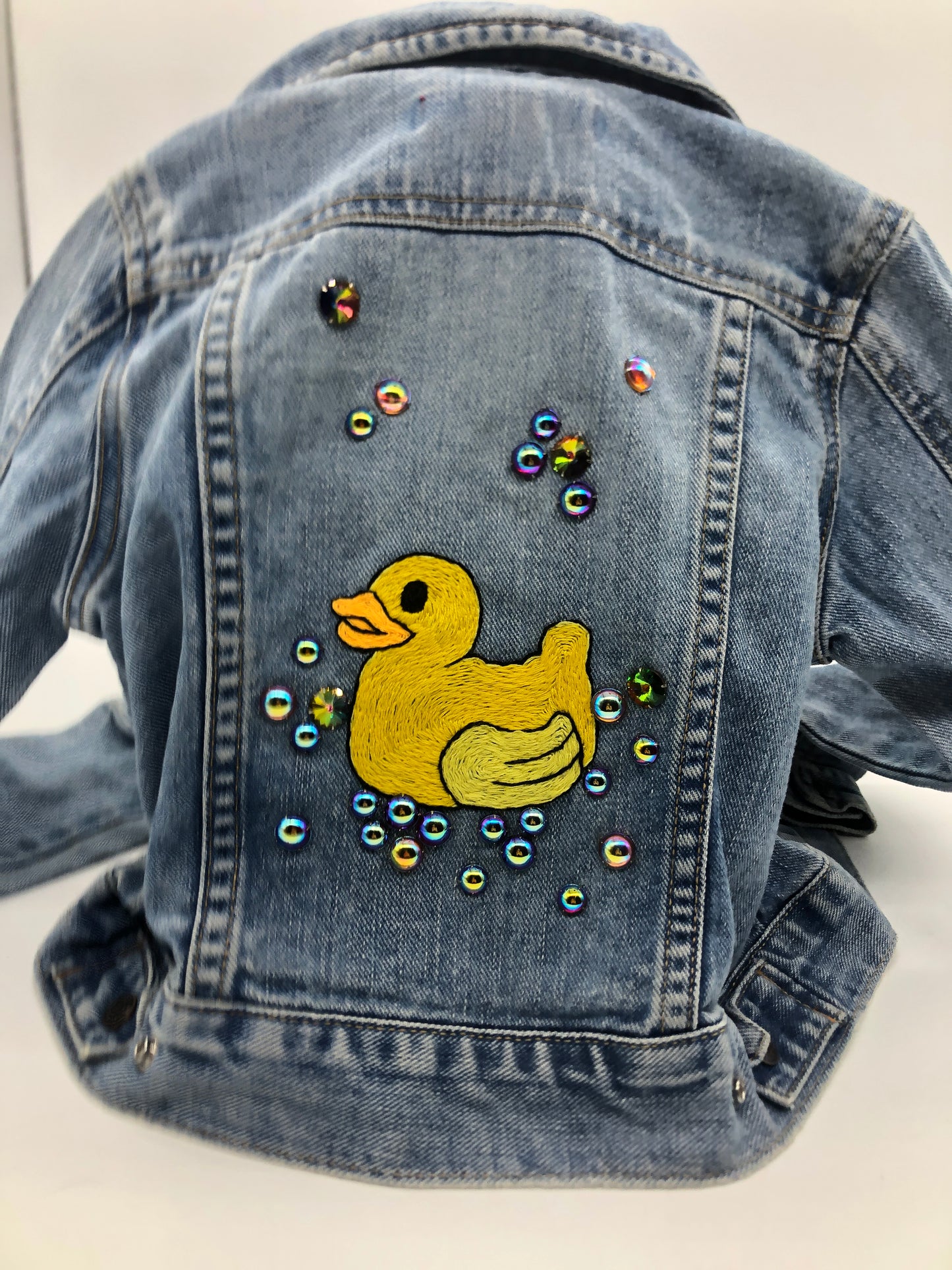 Rubber Ducky Hand Embroidered and Rhinestoned Child XS Jean Jacket