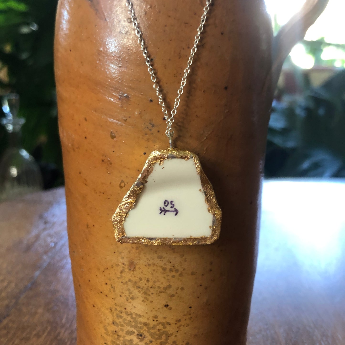 Broken Pottery Artisan Made Wheat Pendant Royal China Plate Handcrafted Necklace 1.5in x 1.25in