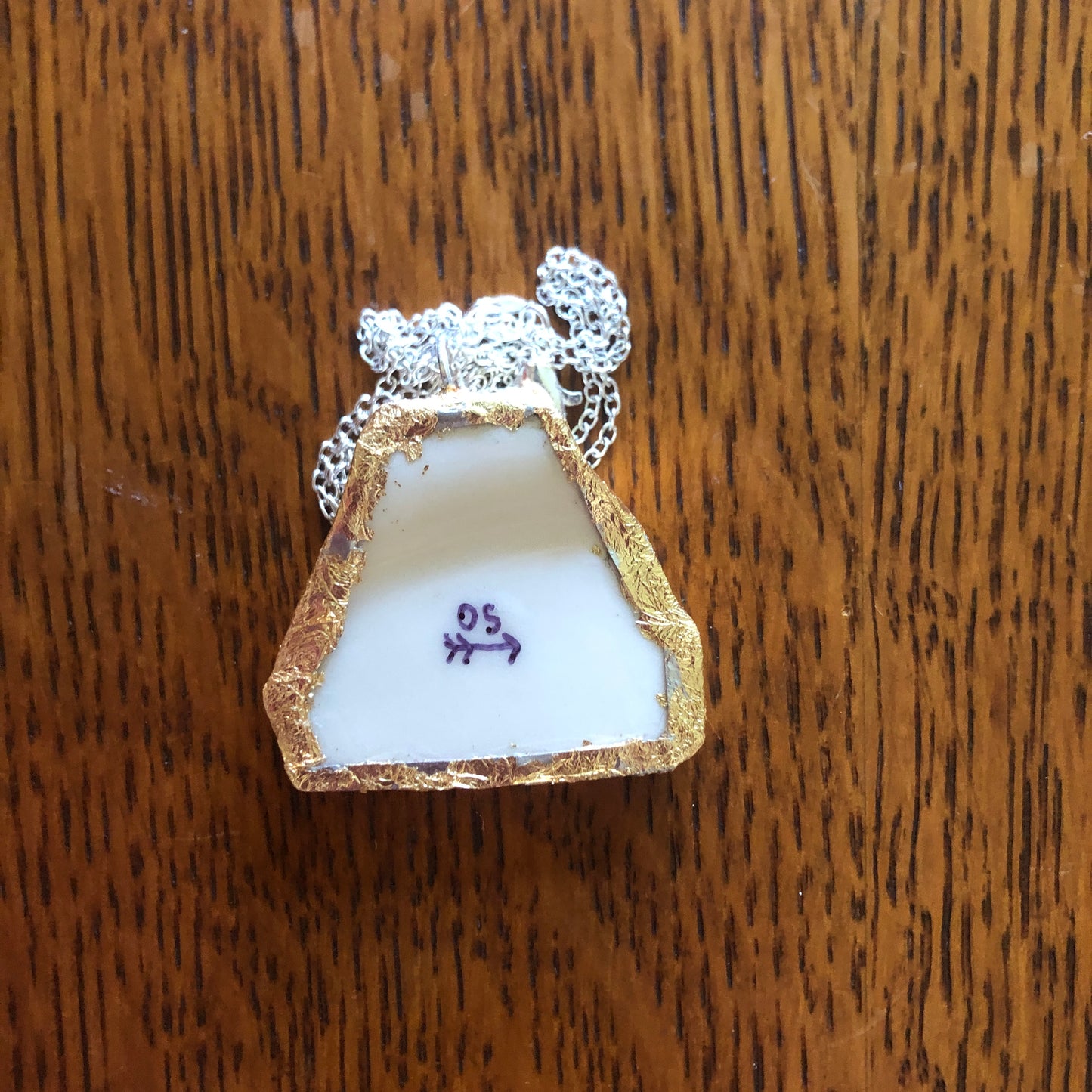 Broken Pottery Artisan Made Wheat Pendant Royal China Plate Handcrafted Necklace 1.5in x 1.25in