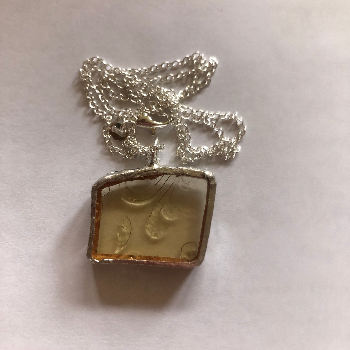 Artisan Made Pendant Yellow Depression Glass Plate Handcrafted Necklace 1 in x 7/8 in