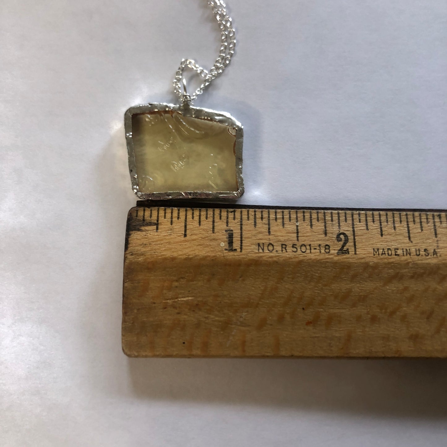 Artisan Made Pendant Yellow Depression Glass Plate Handcrafted Necklace 1 in x 7/8 in