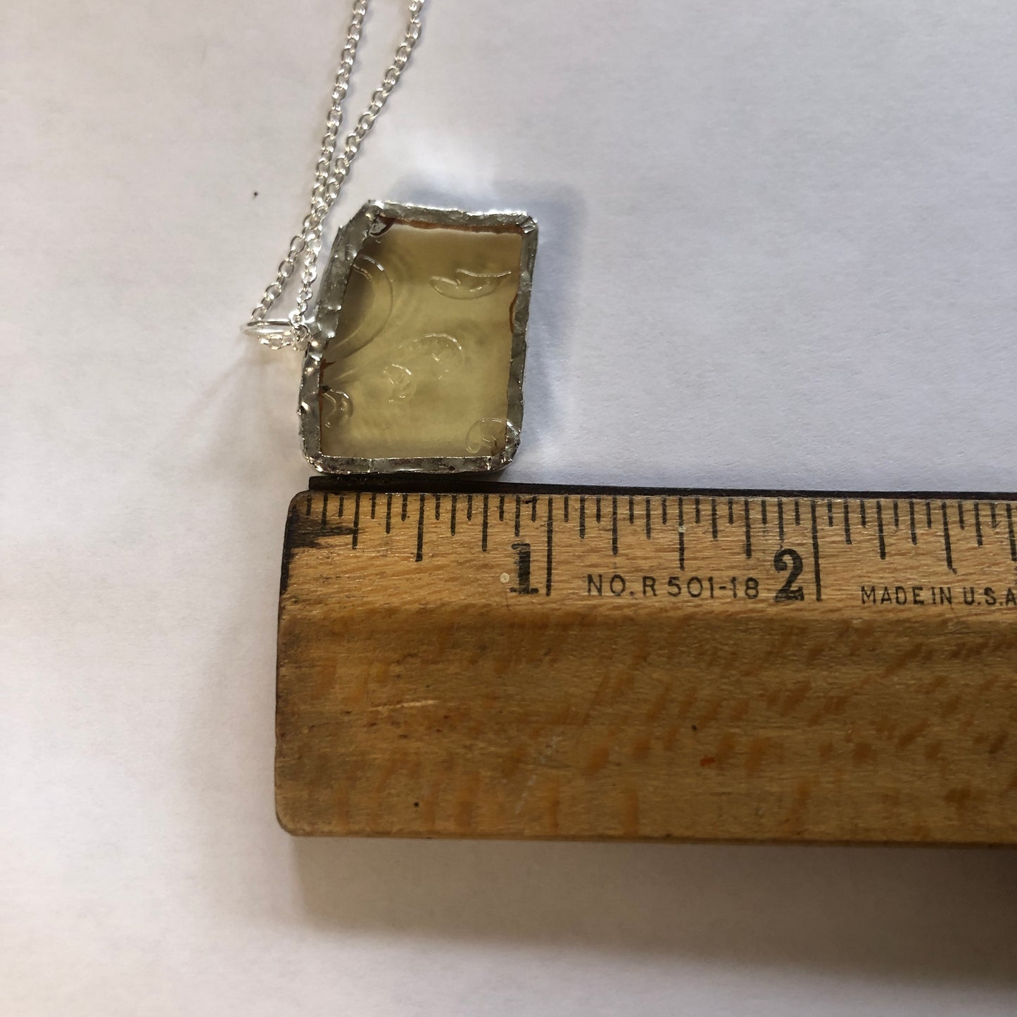 Artisan Made Pendant Yellow Depression Glass Plate Handcrafted Necklace 1 in x 7/8 in