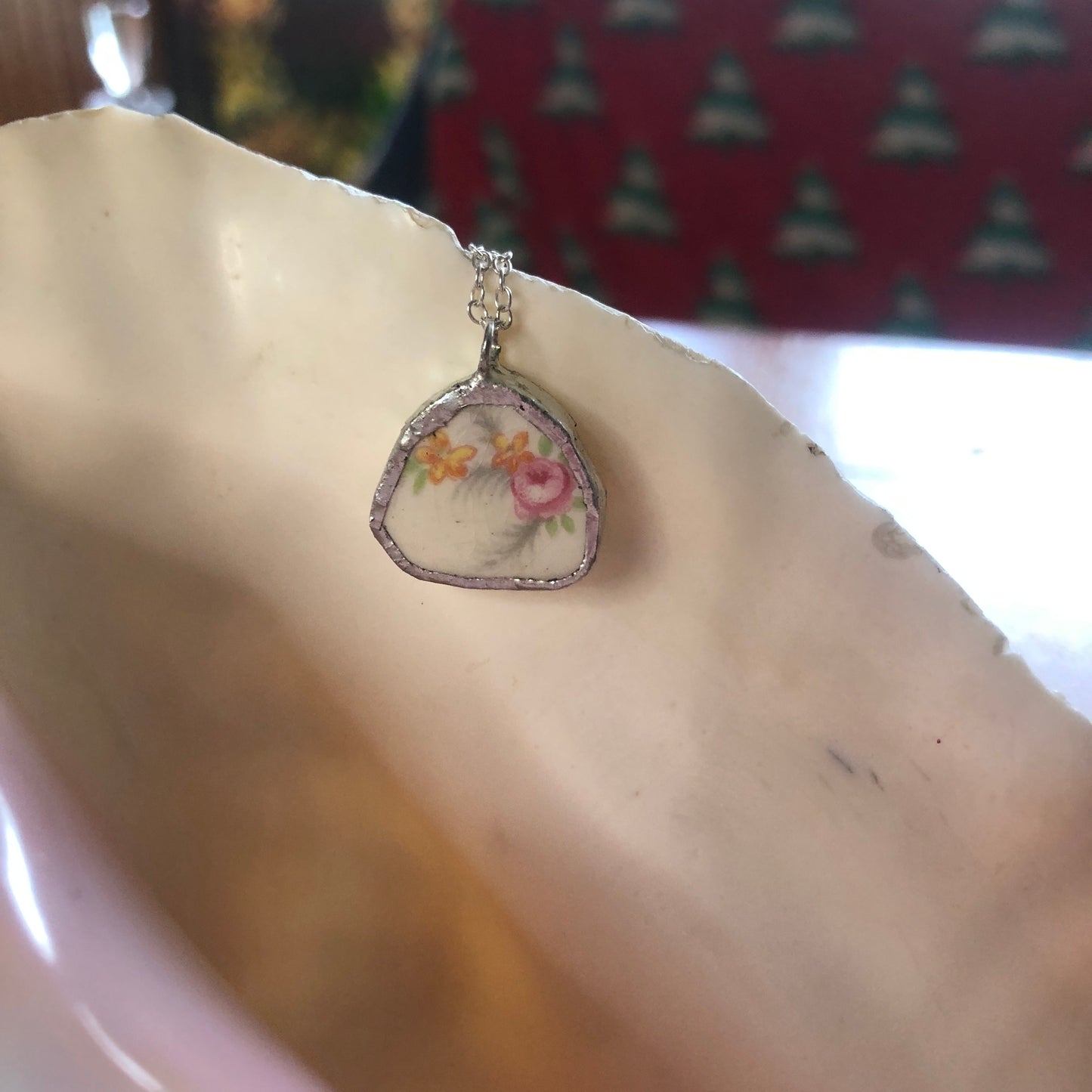 Broken Pottery Artisan Made Pendant Made In USA Plate Handcrafted Necklace 3/4 in x 3/4 in