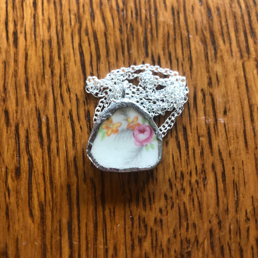 Broken Pottery Artisan Made Pendant Made In USA Plate Handcrafted Necklace 3/4 in x 3/4 in