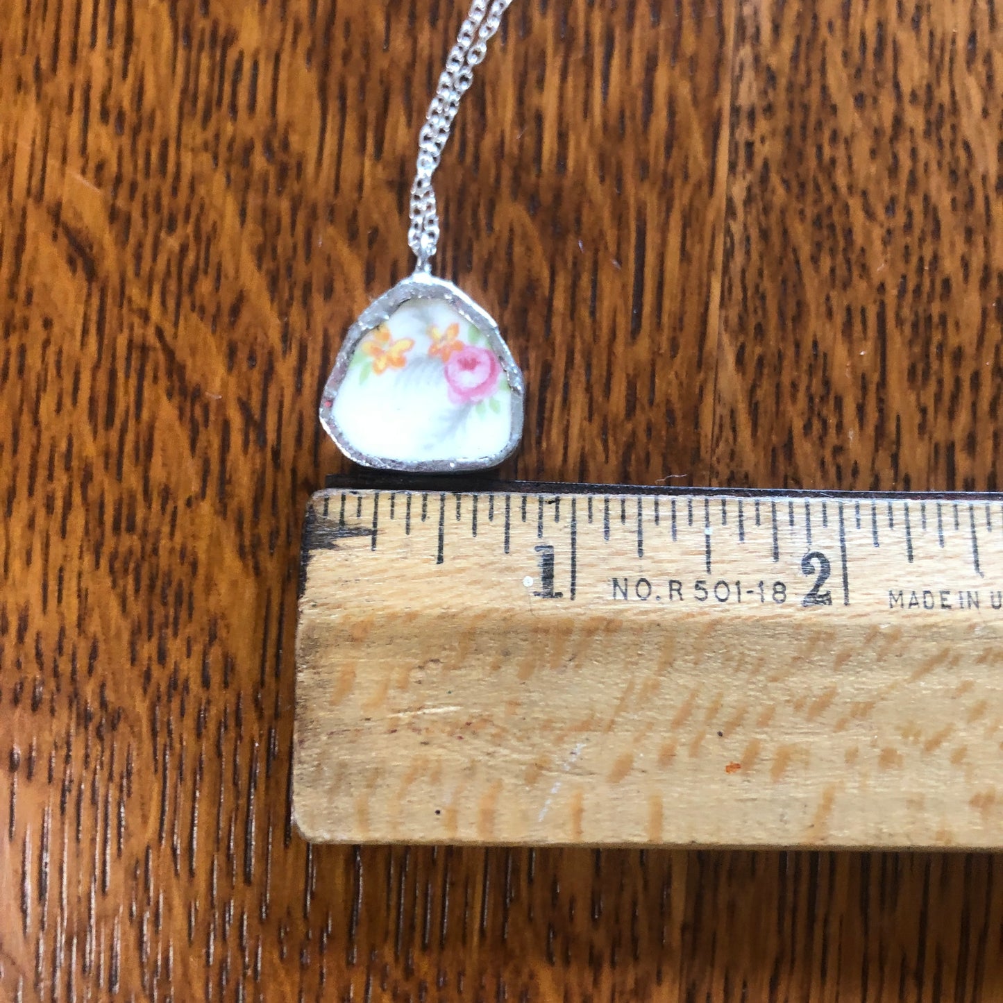 Broken Pottery Artisan Made Pendant Made In USA Plate Handcrafted Necklace 3/4 in x 3/4 in