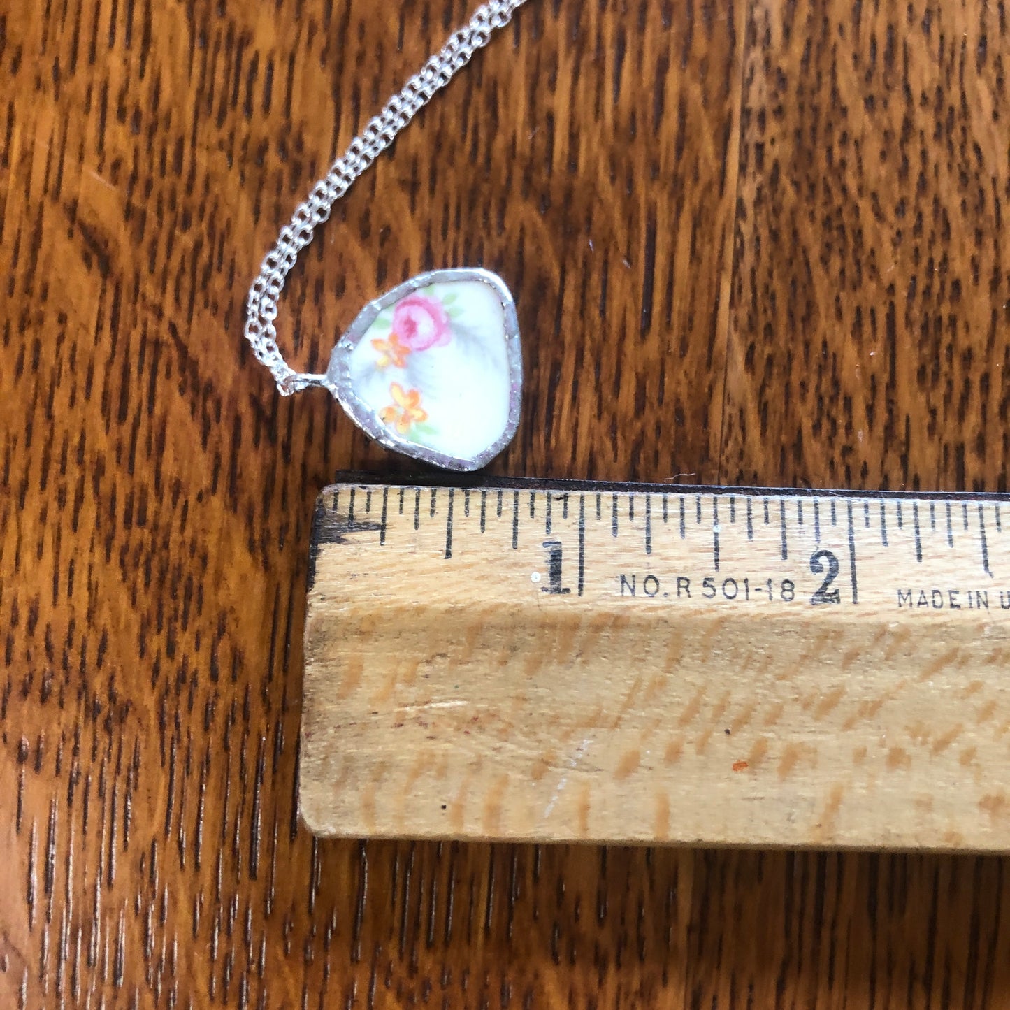 Broken Pottery Artisan Made Pendant Made In USA Plate Handcrafted Necklace 3/4 in x 3/4 in