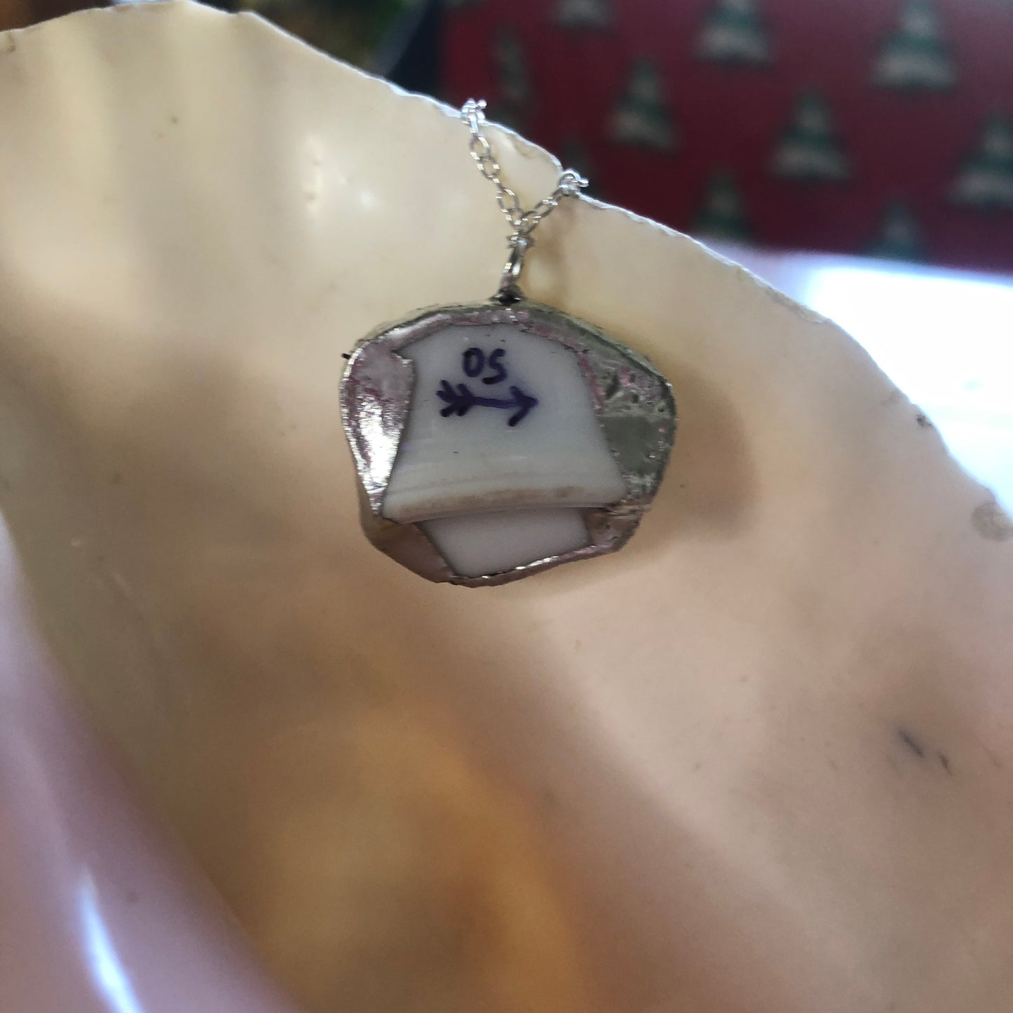 Broken Pottery Artisan Made Pendant Aladdin Fine China Fantasia Occupied Japan Plate Handcrafted Necklace 1 in x 1 in