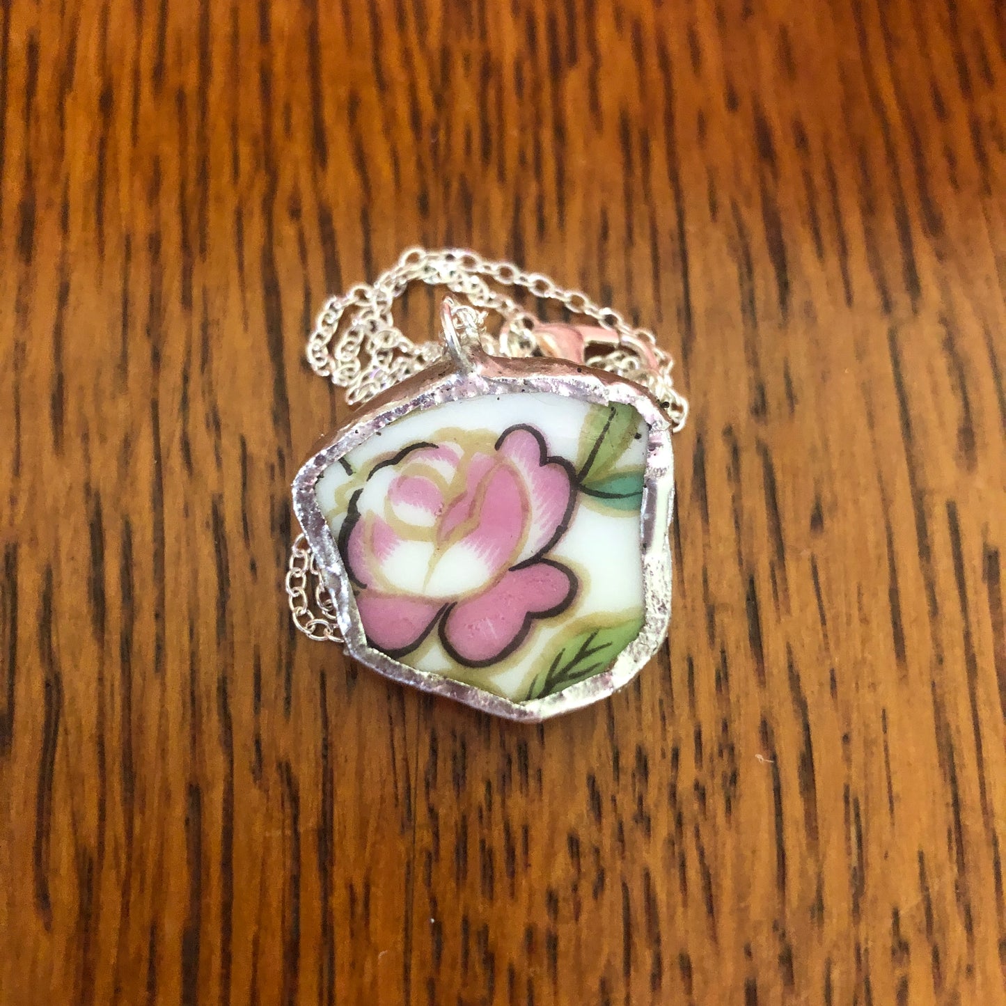 Broken Pottery Artisan Made Pendant Aladdin Fine China Fantasia Occupied Japan Plate Handcrafted Necklace 1 in x 1 in