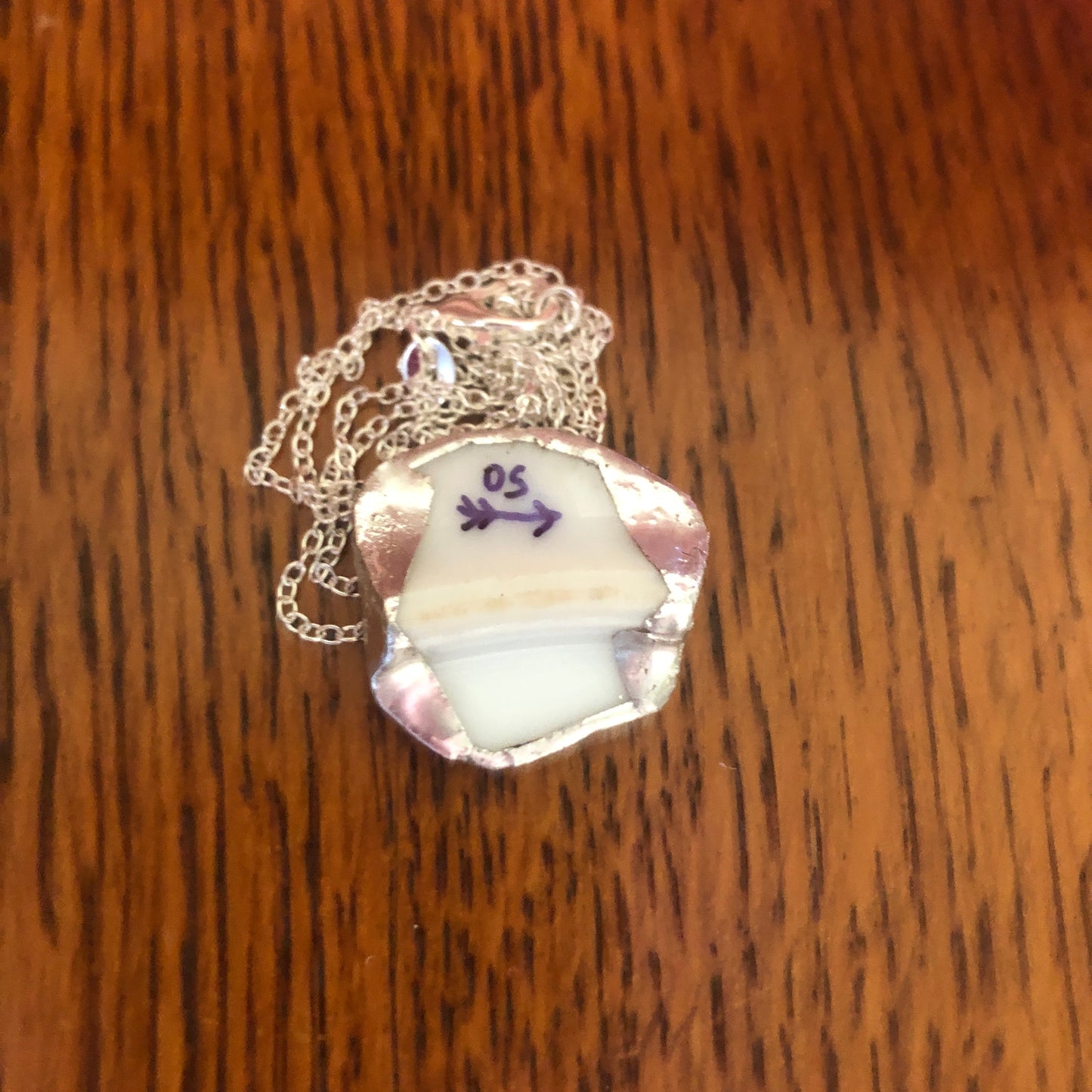 Broken Pottery Artisan Made Pendant Aladdin Fine China Fantasia Occupied Japan Plate Handcrafted Necklace 1 in x 1 in